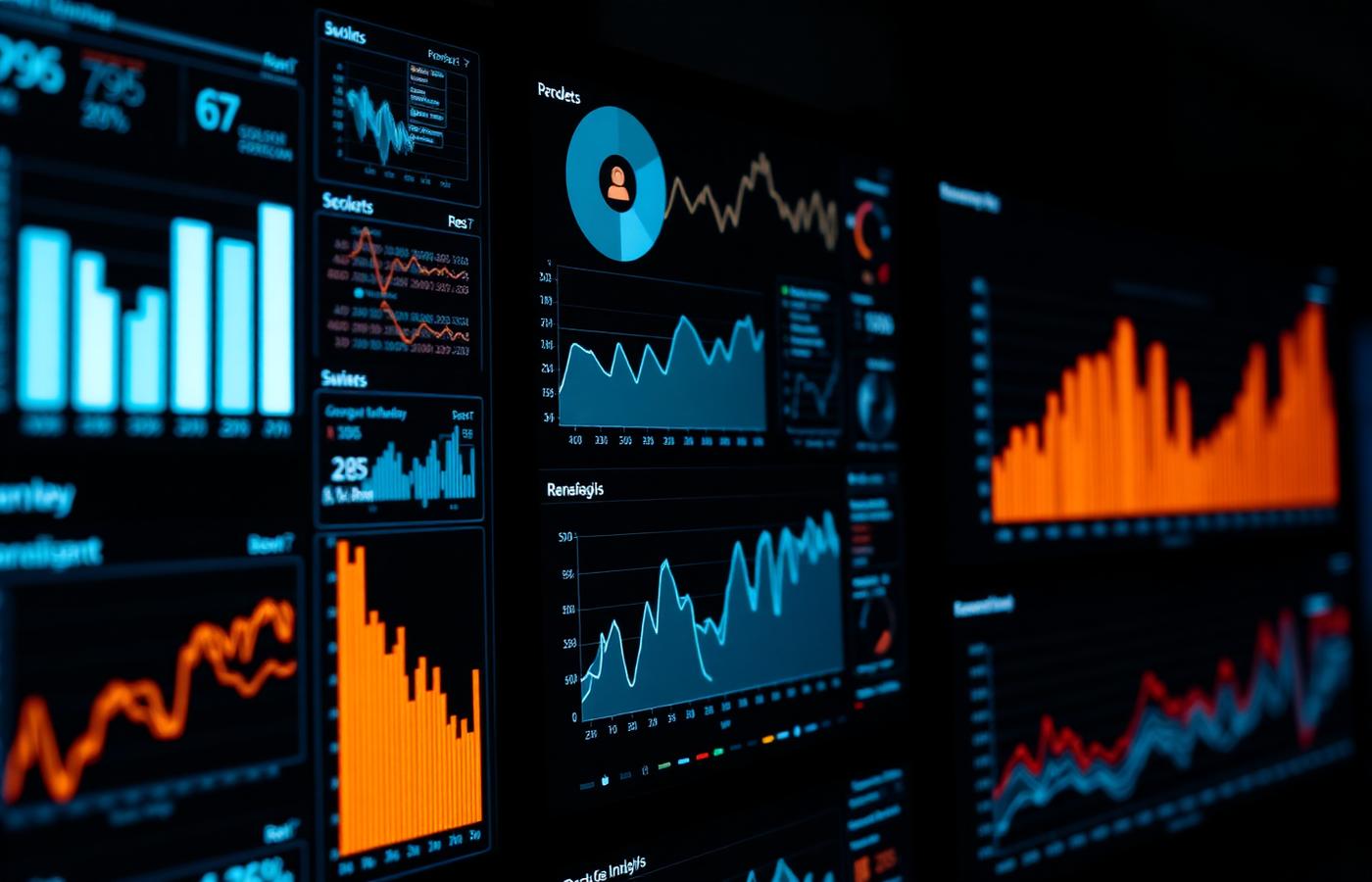 Analytics dashboards displaying charts and time series used to monitor data pipelines and business reporting